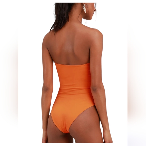 Lulus Sun and Done Orange Strapless One-Piece Swimsuit - Picture 3 of 6